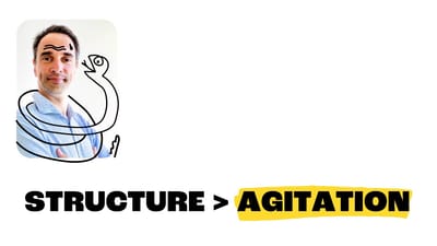Pierre Dron – visuel “STRUCTURE > AGITATION” illustrant la nécessité de clarifier son offre, son positionnement et la structure de son business.